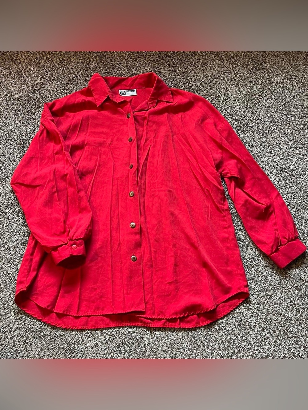 Distinctly Different vibrant red button up blouse